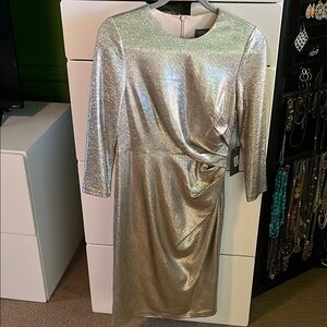Vince Camuto Gold Long Sleeve Ruched Cocktail Dress